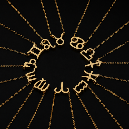 Gold Stainless Steel Zodiac Symbol Necklace – Adjustable & Timeless
