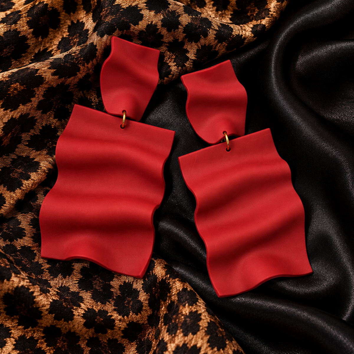 Hidden Wild Statement Earrings – Red Sculpted Polymer Clay Dangles