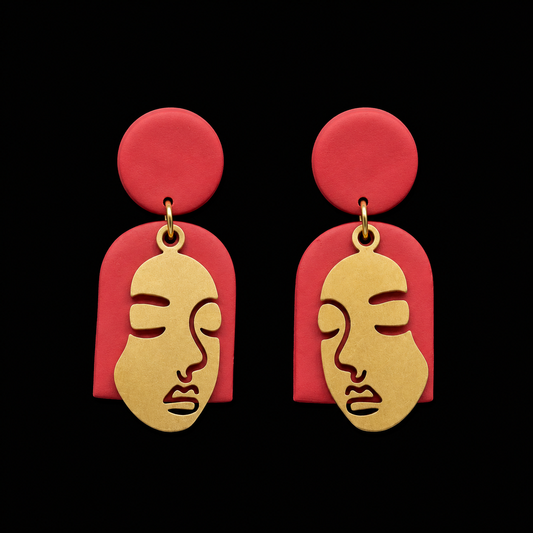 Handmade Face Earrings with Brass Details