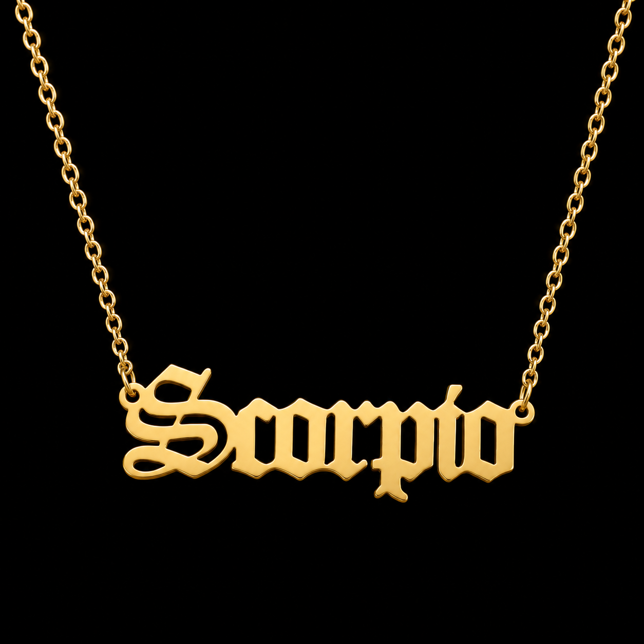 18K Gold Old English Font Zodiac Necklace | WATERPROOF | STAINLESS STEEL | Horoscope Birth Star Sign | Astrology Gift | Necklace for Women