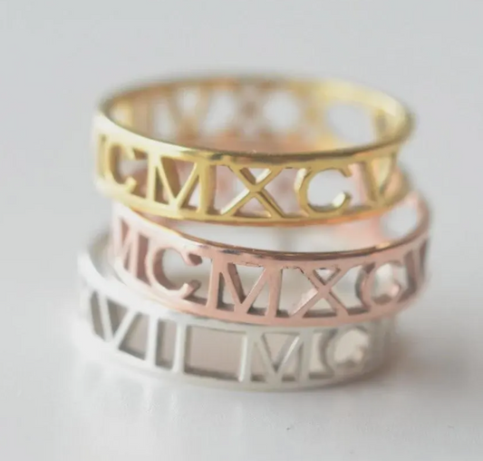 Stainless Steel Roman Numeral Ring | Anniversary Gift | Stackable Engagement Ring | Tarnish Resistant | Waterproof Jewelry