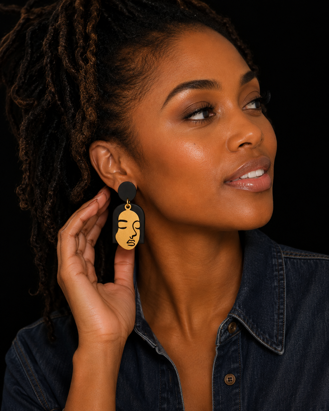 Statement face earrings portrait