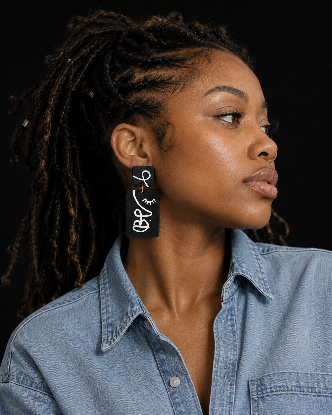 Handmade Black and White Face Sculpt Earrings