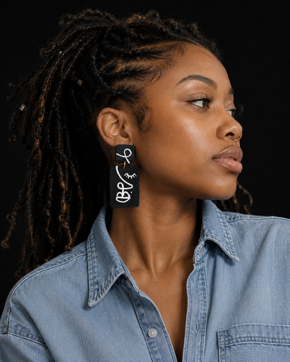 Handmade Black and White Face Sculpt Earrings