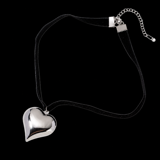Puffed Heart Ribbon Necklace