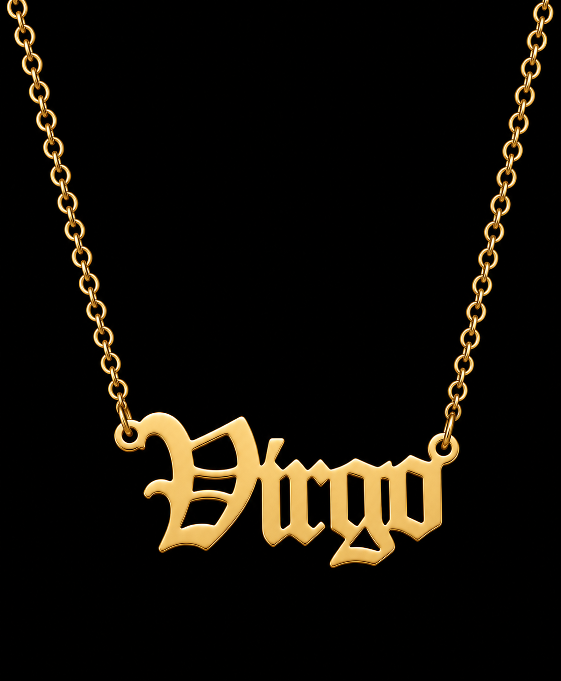 18K Gold Old English Font Zodiac Necklace | WATERPROOF | STAINLESS STEEL | Horoscope Birth Star Sign | Astrology Gift | Necklace for Women