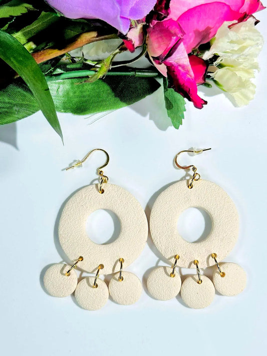 Boho Cream Textured Polymer Clay Earrings | Handmade Jewelry | Lightweight Dangle Statement Earrings
