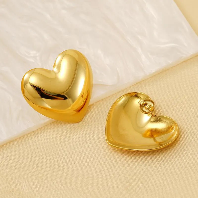 18k Gold Plated Heart Earrings | Classic & Tarnish-Resistant | Stainless Steel | Waterproof Jewelry
