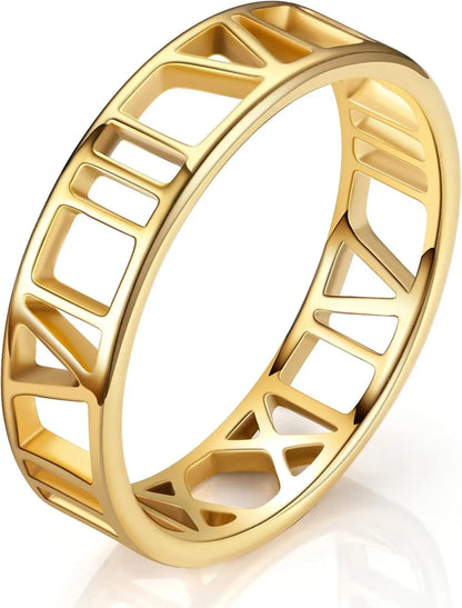 Stainless Steel Roman Numeral Ring | Anniversary Gift | Stackable Engagement Ring | Tarnish Resistant | Waterproof Jewelry