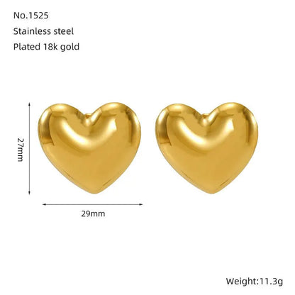 18k Gold Plated Heart Earrings | Classic & Tarnish-Resistant | Stainless Steel | Waterproof Jewelry