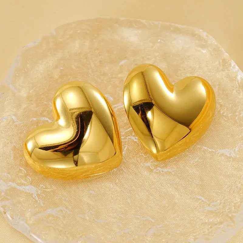 18k Gold Plated Heart Earrings | Classic & Tarnish-Resistant | Stainless Steel | Waterproof Jewelry